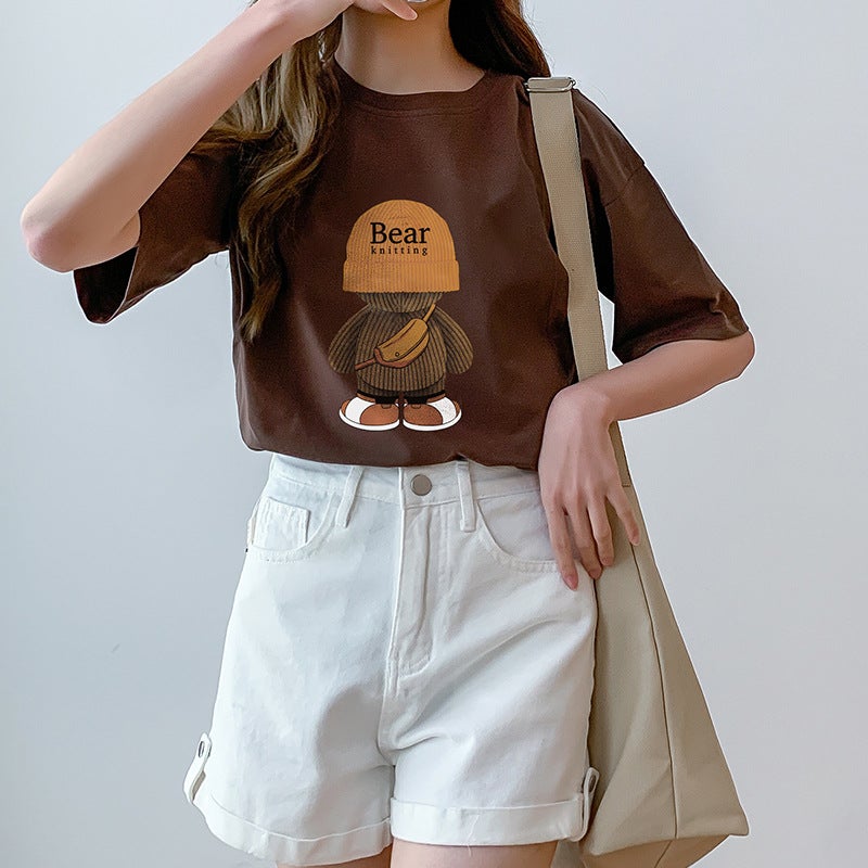 Summer Nursing Top for Fashion-Mom Short Sleeve 6558-140 Deep Curry Color Printed Backpack [Loose Short Sleeve]]