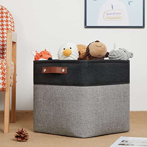 DULLEMELO Cube Collapsible Storage Bins, 12 inch Fabric Storage Cubes Bins Canvas Organization Baskets, Linen Closet Organizers Boxes for Home Organization and Storage (4 Pack - 12" Black&Grey) - Image 3