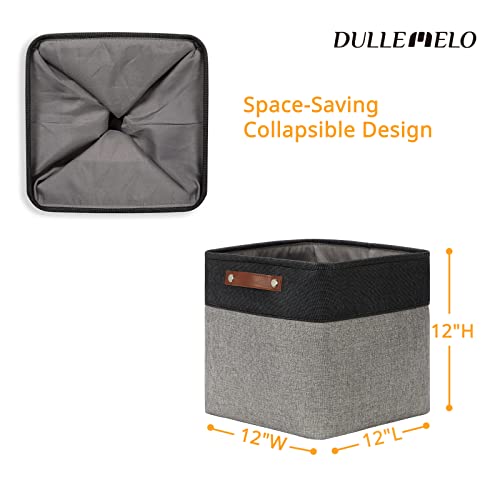 DULLEMELO Cube Collapsible Storage Bins, 12 inch Fabric Storage Cubes Bins Canvas Organization Baskets, Linen Closet Organizers Boxes for Home Organization and Storage (4 Pack - 12" Black&Grey) - Image 2