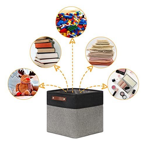DULLEMELO Cube Collapsible Storage Bins, 12 inch Fabric Storage Cubes Bins Canvas Organization Baskets, Linen Closet Organizers Boxes for Home Organization and Storage (4 Pack - 12" Black&Grey) - Image 5