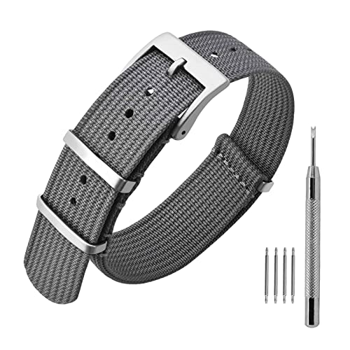 ANNEFIT حزام ساعة ANNEFIT نايلون 22 مم، حزام ساعة عسكري مقاوم للماء بقطعة واحدة مع مشبك فضي ثقيل (رمادي) - Image 1