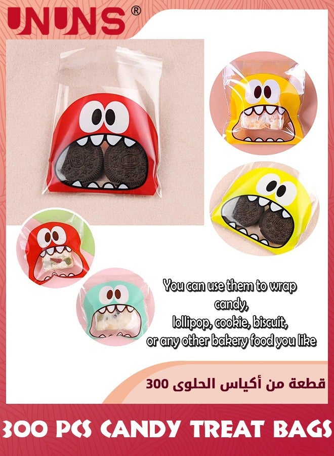UNUNS Cute Cookie Bag,300 Pcs Resealable Gift Bags,4 X 4 Inch Self Adhesive Treat Bags,Fun Patterns Flat Cellophane Goody Bags For Kids Party Favor Cookies Candies And Desserts,3 Colors - Image 2
