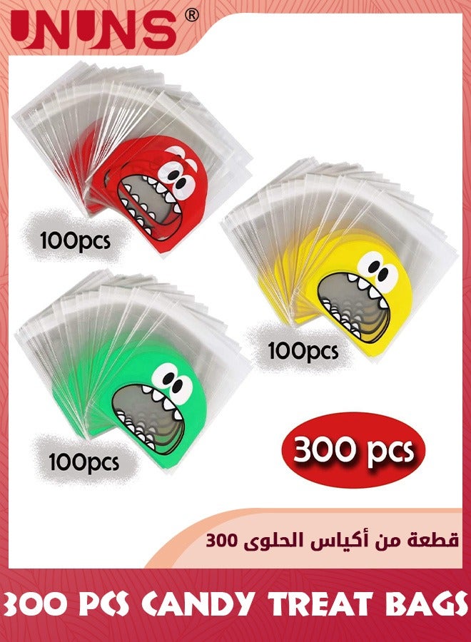 UNUNS Cute Cookie Bag,300 Pcs Resealable Gift Bags,4 X 4 Inch Self Adhesive Treat Bags,Fun Patterns Flat Cellophane Goody Bags For Kids Party Favor Cookies Candies And Desserts,3 Colors - Image 5