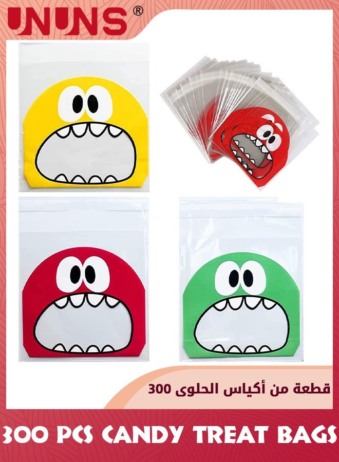 UNUNS Cute Cookie Bag,300 Pcs Resealable Gift Bags,4 X 4 Inch Self Adhesive Treat Bags,Fun Patterns Flat Cellophane Goody Bags For Kids Party Favor Cookies Candies And Desserts,3 Colors - Image 3
