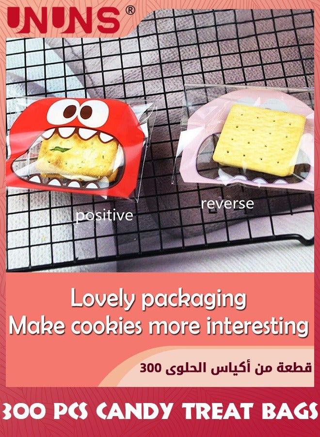UNUNS Cute Cookie Bag,300 Pcs Resealable Gift Bags,4 X 4 Inch Self Adhesive Treat Bags,Fun Patterns Flat Cellophane Goody Bags For Kids Party Favor Cookies Candies And Desserts,3 Colors - Image 4