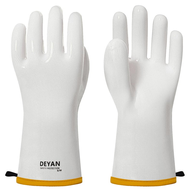 DEYAN Silicone BBQ Gloves - 600Â°F Heat Resistant Oven Mitts for Grilling, Smoking & Baking - Waterproof, Oil Proof Non-Slip Kitchen Gloves for Cooking, Frying, BBQ Accessories(White, 9/L) - Image 1
