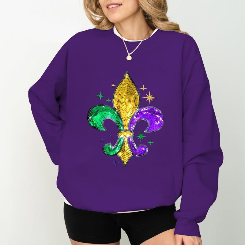 BEIDEFY Mardi Sweatshirt for Women Sequin Fat Tuesday Long Sleeve Shirt New Orleans Carnival Party Pullover Top Purple - Image 4