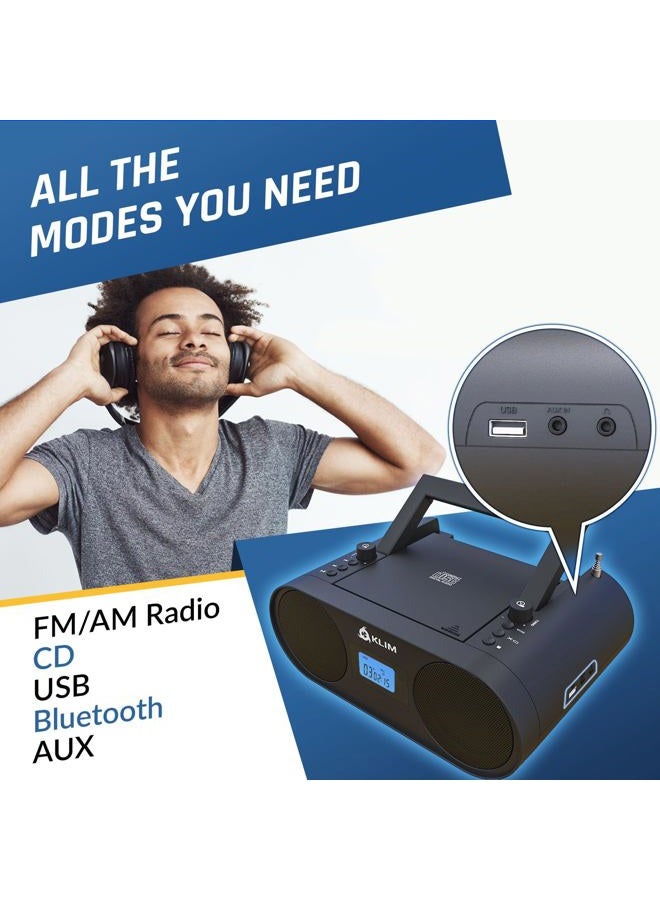 KLIM Boombox B4 Radio with CD Player + 2024 Release + AM/FM Radio, MP3, Bluetooth, AUX, USB Portable with Wireless Mode and Rechargeable Battery + with Remote Control, Autosleep, Digital EQ - Image 3