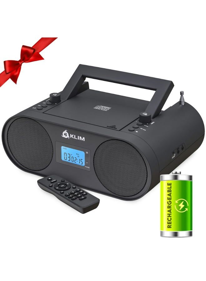 KLIM Boombox B4 Radio with CD Player + 2024 Release + AM/FM Radio, MP3, Bluetooth, AUX, USB Portable with Wireless Mode and Rechargeable Battery + with Remote Control, Autosleep, Digital EQ - Image 1