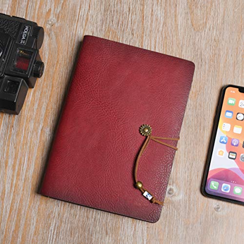 Wonderpool Leather Journal A5 Refillable 6 Ring Binder Notebook with Lined Paper and Pen,Writing Diary for Work Travel and Agenda Plan (A5, Wine red) - Image 2