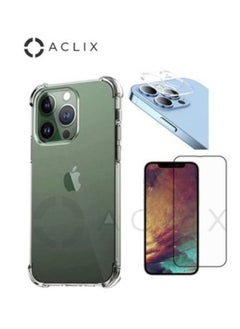 3-in 1 Shockproof Protective Magsafe compatible charging case cover For Apple iphone 14 PROMAX with 3D Tempered Glass Screen Protector Clear/Black and camera lens
