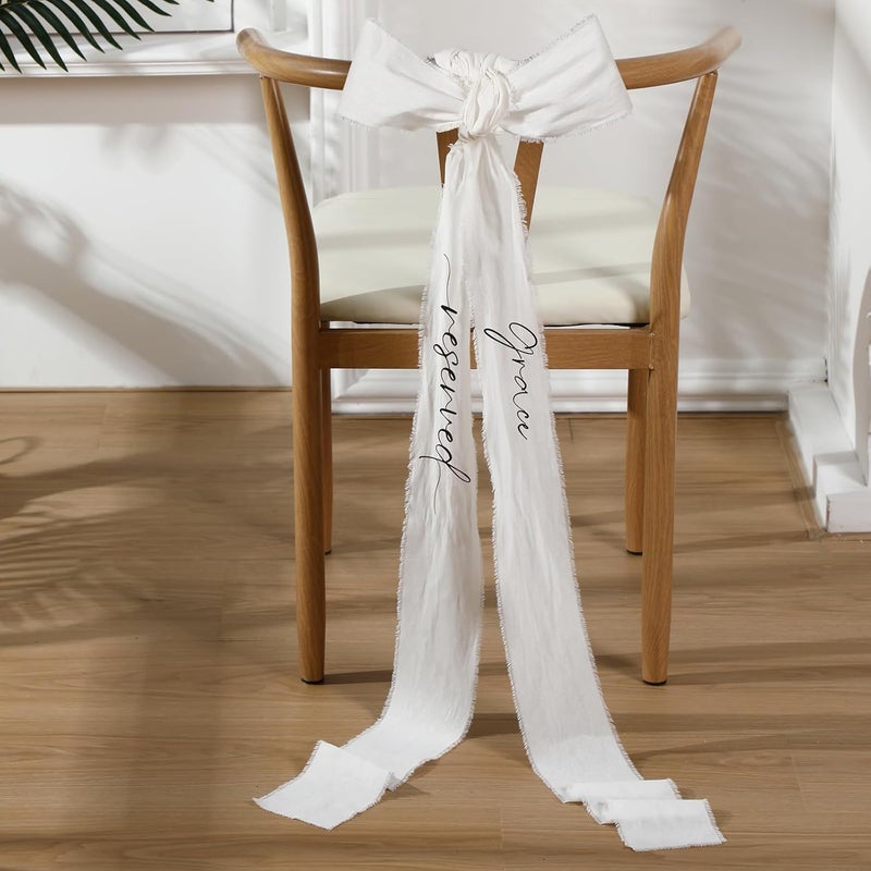 Luinabio 2 مجموعات من شرائط الزفاف المحجوزة لعلامات كراسي العروس والعريس مع ملصقات نقل حرارية DIY أسماء شرائط محجوزة من الكتان لزينة حفلات الذكرى - Image 1