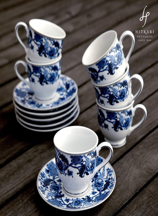 Hitkari Potteries Monsoon Cup & Saucer Set of 6 | Porcelain Tea Cups with Saucers | Microwave & Dishwasher Safe | Elegant Luxury Teaware for Home & Office (White) - Image 5