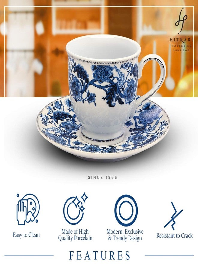Hitkari Potteries Monsoon Cup & Saucer Set of 6 | Porcelain Tea Cups with Saucers | Microwave & Dishwasher Safe | Elegant Luxury Teaware for Home & Office (White) - Image 2