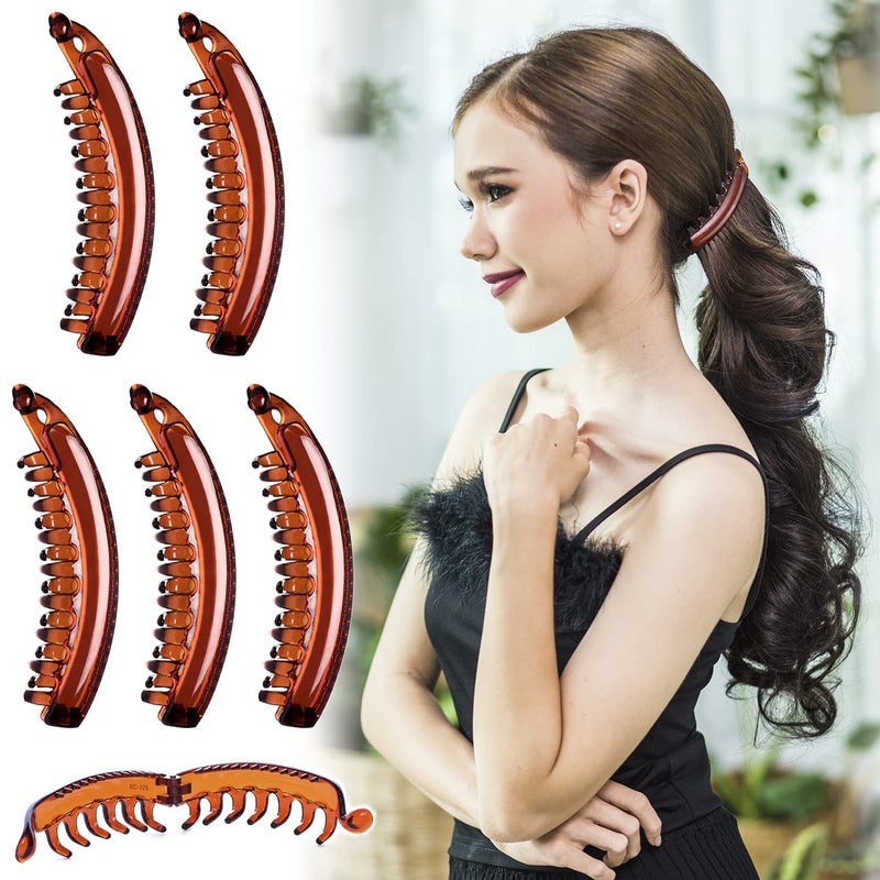 RC ROCHE ORNAMENT 6 Pcs Banana Hair Clip Thick Hair for Women Clincher Combs Strong Grip Hold Clamp Ponytail Bun Holder Medium Brown