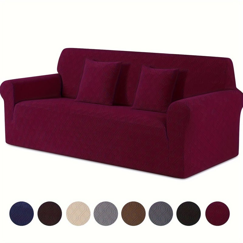 Stretch Jacquard One Seater Armchair Sofa Cover Beige Non Slip Washable Furniture Protector - Image 1
