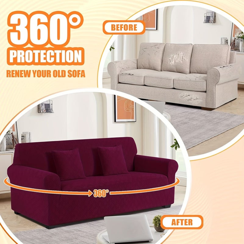 Stretch Jacquard One Seater Armchair Sofa Cover Beige Non Slip Washable Furniture Protector - Image 4