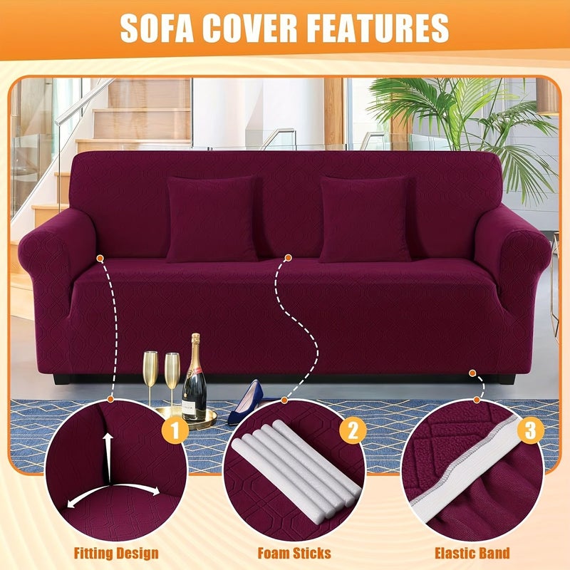 Stretch Jacquard One Seater Armchair Sofa Cover Beige Non Slip Washable Furniture Protector - Image 2
