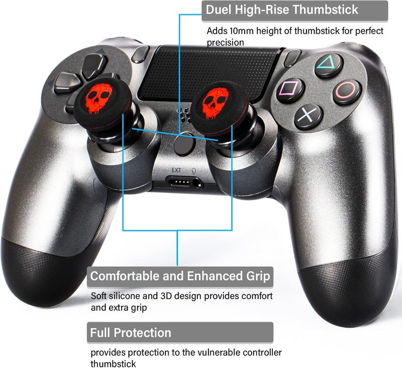 PlayRealm FPS Thumbstick Extender & Printing Rubber Silicone Grip Cover 2 Sets for PS5 Dualsenese & PS4 Controller (Ghost Red) - Image 4
