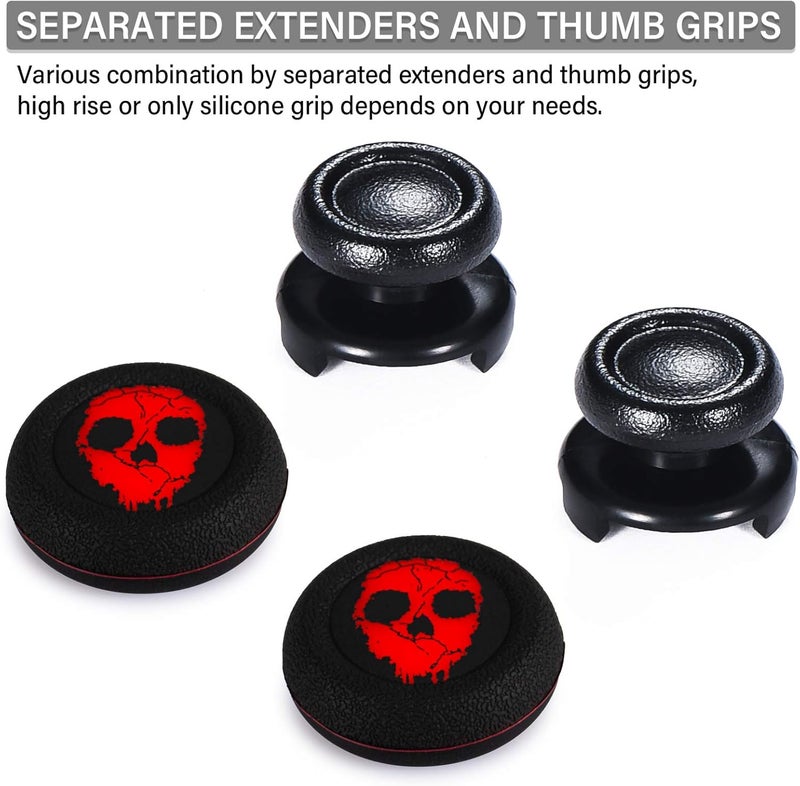 PlayRealm FPS Thumbstick Extender & Printing Rubber Silicone Grip Cover 2 Sets for PS5 Dualsenese & PS4 Controller (Ghost Red) - Image 3