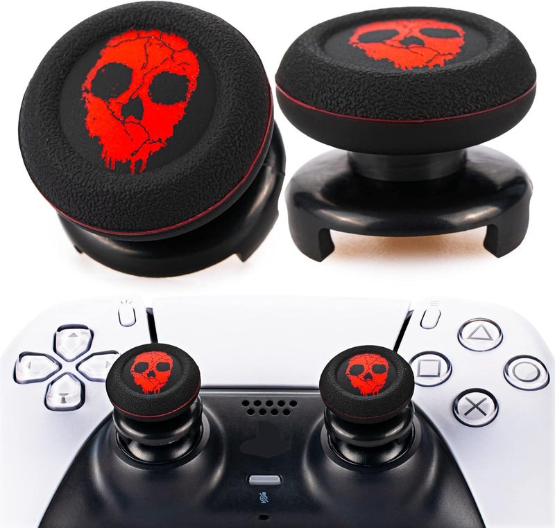 PlayRealm FPS Thumbstick Extender & Printing Rubber Silicone Grip Cover 2 Sets for PS5 Dualsenese & PS4 Controller (Ghost Red) - Image 1