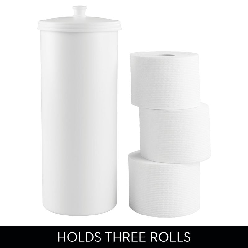 InterDesign iDesign Freestanding Bathroom Toilet Paper Storage Holder with Lid for 3 Extra Rolls, White - Image 4