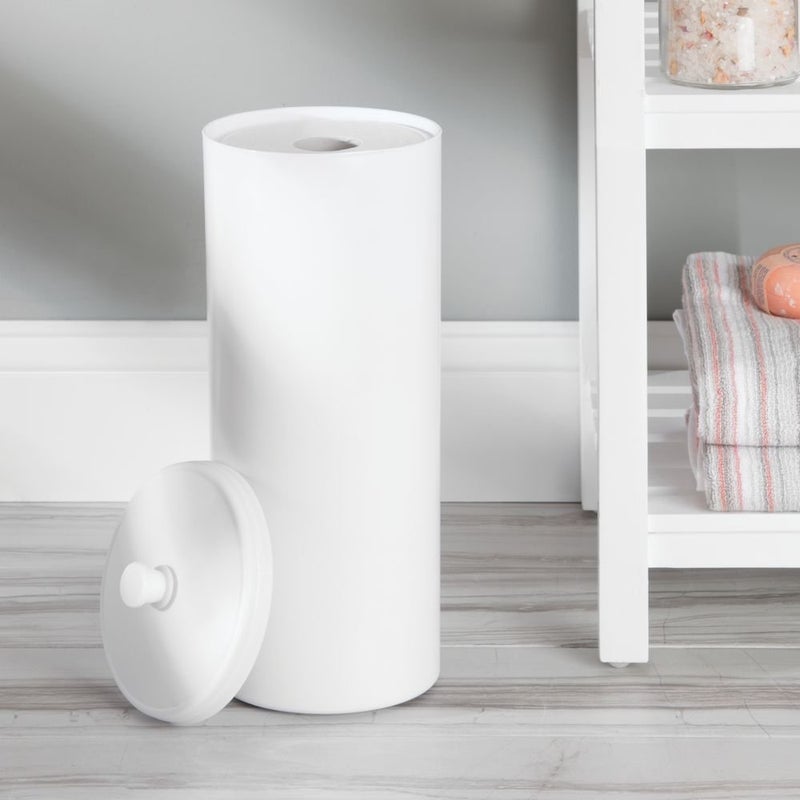 InterDesign iDesign Freestanding Bathroom Toilet Paper Storage Holder with Lid for 3 Extra Rolls, White - Image 2