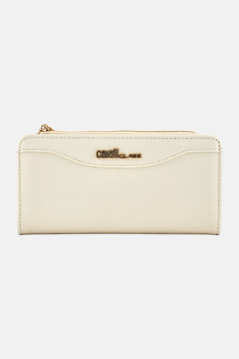 Cavalli Class Women Brand Logo Long Wallet, Ivory - Image 1