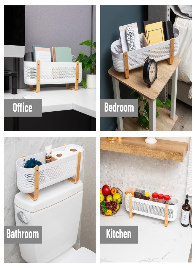 Mind Reader Divided Storage Basket with Legs, Accessory Holder, Desktop Organization, Office, Plastic, 19.25"L x 5.25"W x 6.5"H, White and Brown - Image 4