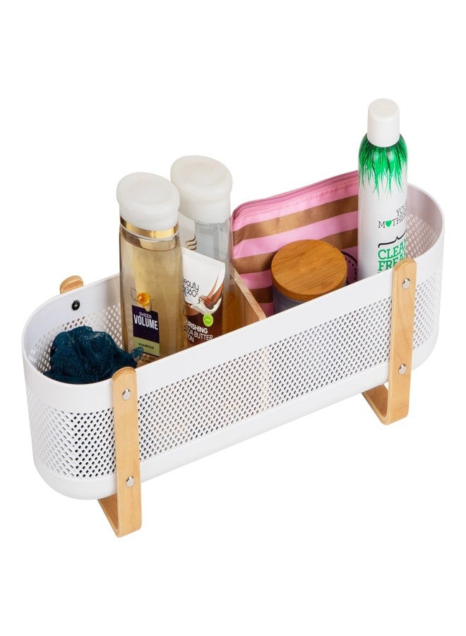 Mind Reader Divided Storage Basket with Legs, Accessory Holder, Desktop Organization, Office, Plastic, 19.25"L x 5.25"W x 6.5"H, White and Brown - Image 5