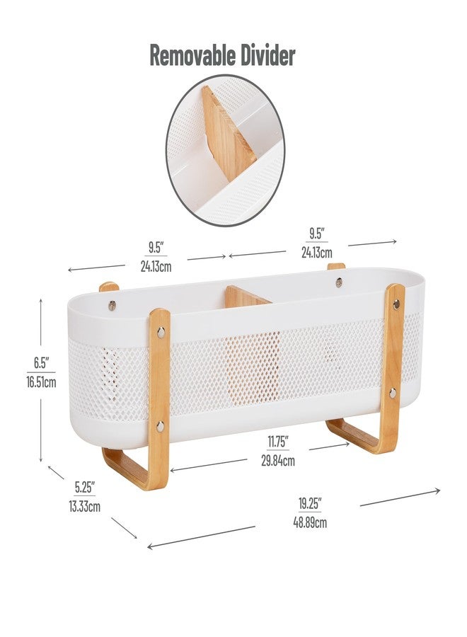 Mind Reader Divided Storage Basket with Legs, Accessory Holder, Desktop Organization, Office, Plastic, 19.25"L x 5.25"W x 6.5"H, White and Brown - Image 3