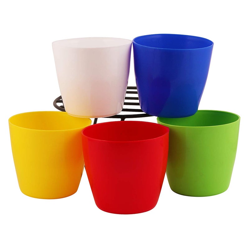 Leafy Tales Plastic Pots, Pots for Plants, Gardening (Multicolour, Size: Small, Set of 5) - Image 5