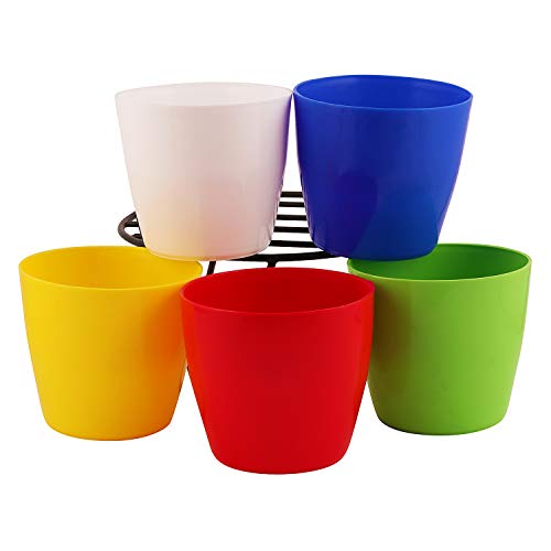 Leafy Tales Plastic Pots, Pots for Plants, Gardening (Multicolour, Size: Small, Set of 5) - Image 1