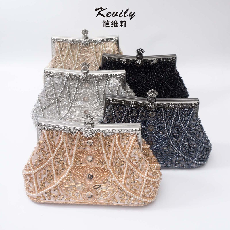 Kai Weili Vintage Geometric Heavy Handmade Beaded Embroidered Bag Women'S Bag Evening Bag Dress Cheongsam Bag Beaded Evening Bag - Image 2