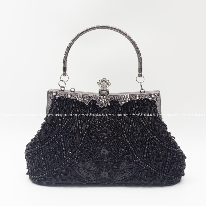 Kai Weili Vintage Geometric Heavy Handmade Beaded Embroidered Bag Women'S Bag Evening Bag Dress Cheongsam Bag Beaded Evening Bag - Image 1