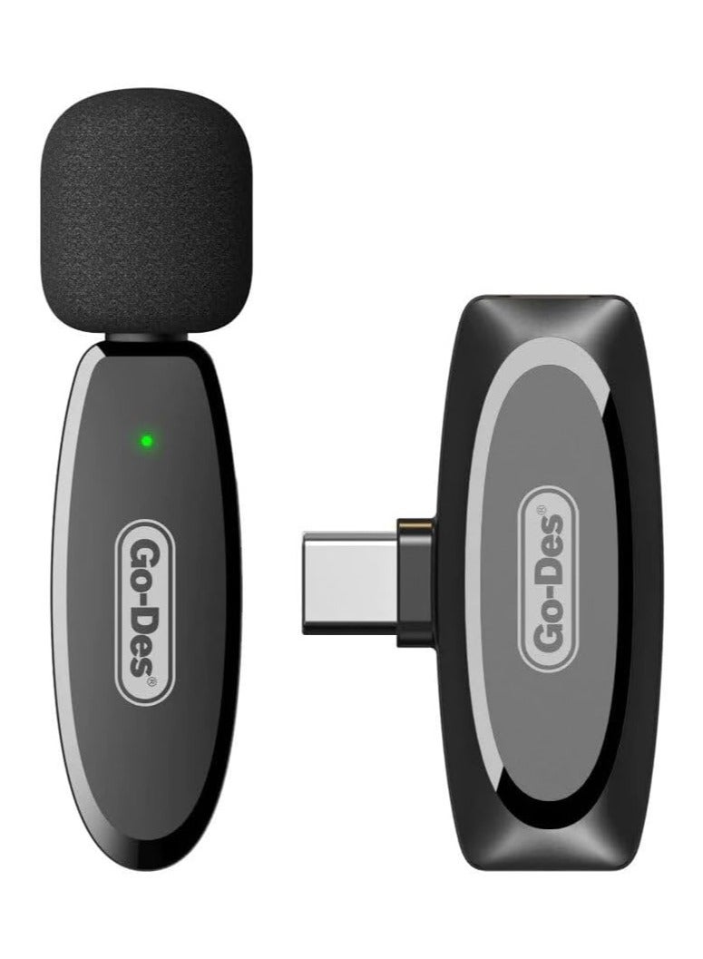 GO-DES Wireless Digital Microphone Lavalier Professional Microphone with Noice Canceling Type-C and Android Devices For Recording Youtube Tiktok Live Stream (TYPE-C, BLACK) - Image 1