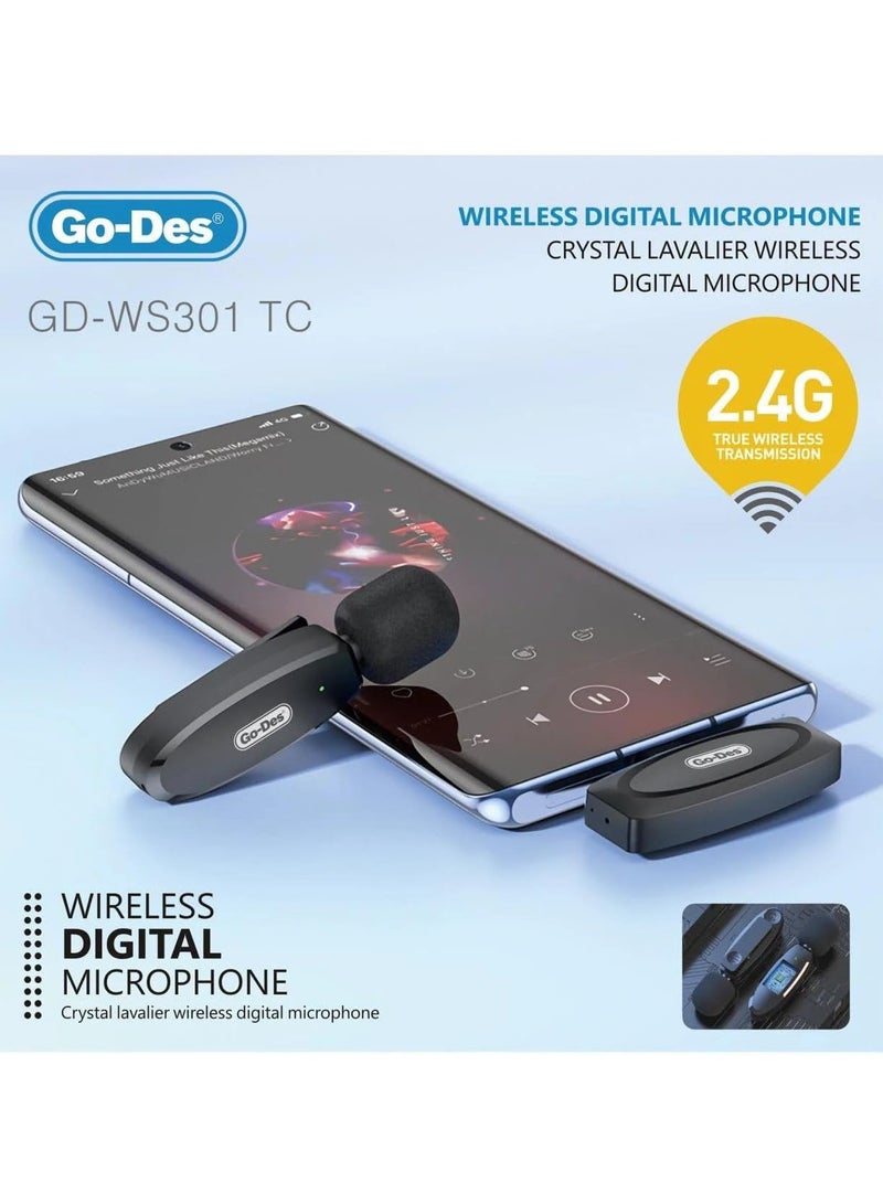 GO-DES Wireless Digital Microphone Lavalier Professional Microphone with Noice Canceling Type-C and Android Devices For Recording Youtube Tiktok Live Stream (TYPE-C, BLACK) - Image 5