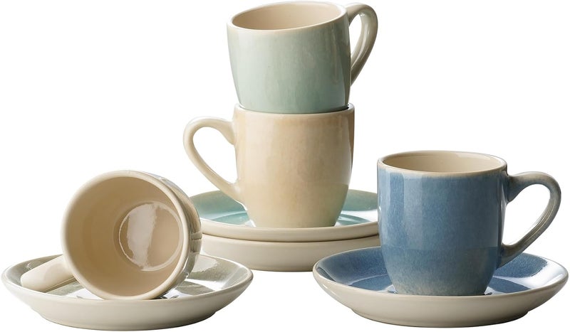 Famiware 3oz Espresso Cups and Saucers Set of 4 - Multi-color Ceramic Small Coffee Mugs with Handles - Image 1