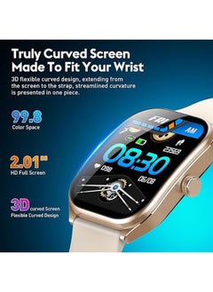 AOLON Curve Smart Watch for Men Women (Answer/Make Call), 2.01" Fitness Tracker with 120+ Sport Modes Heart Rate Sleep Blood Oxygen Monitor, IP68 Waterproof Fitness Watch for Android iOS (GOLD)  - Image 2
