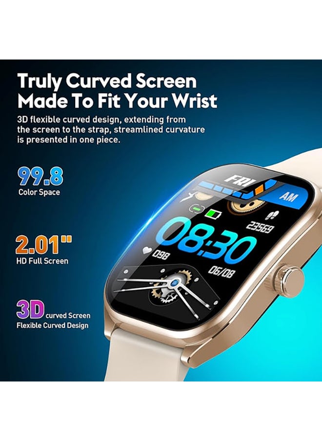 AOLON Curve Smart Watch for Men Women (Answer/Make Call), 2.01" Fitness Tracker with 120+ Sport Modes Heart Rate Sleep Blood Oxygen Monitor, IP68 Waterproof Fitness Watch for Android iOS (GOLD)  - Image 2
