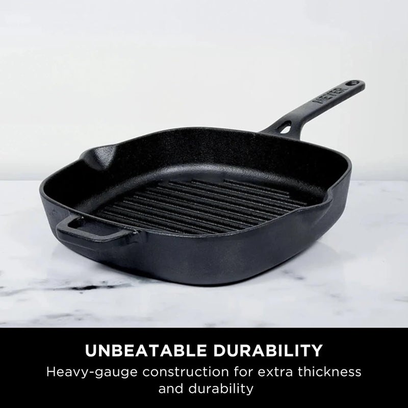 MEYER Meyer Pre-Seasoned Cast Iron 2 Piece Cookware Set - 26cm Cast Iron Roti Tawa + 25cm Cast Iron Grill pan | Iron Utensils for Cooking | Cast Iron Cookware Combo Offer, Black  - Image 3