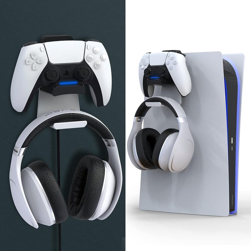 Foamy Lizard PS5 Controller Charger Console and Wall Mount | Hanging Playstation 5 DualSense Fast Charging Station Dock, Retractable Headphone Hook, LED Indicator, Overcharge Protection, USB C Cable - Image 1