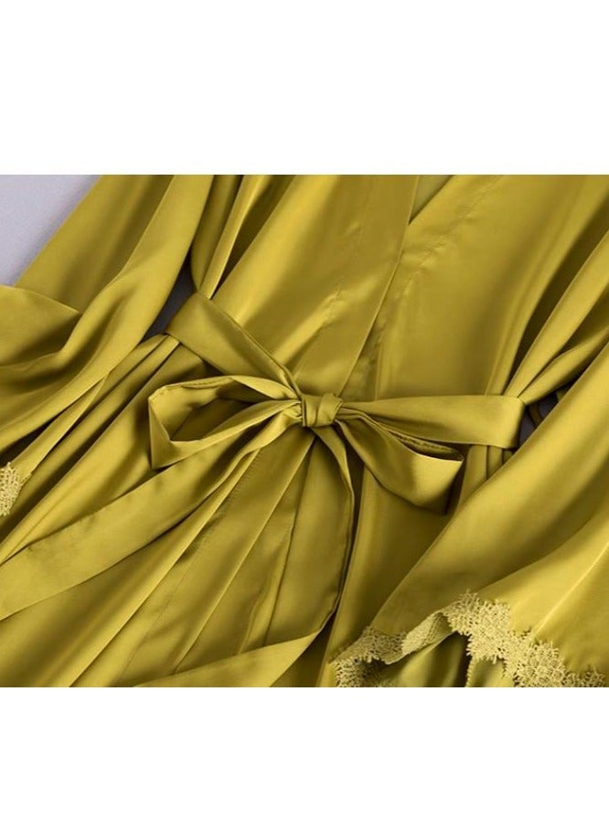 Lce Silk Sleepwear Three Piece Set With Lace Edge Suspender, Sleepwear For Home Use - Image 4