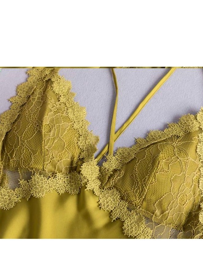 Lce Silk Sleepwear Three Piece Set With Lace Edge Suspender, Sleepwear For Home Use - Image 5