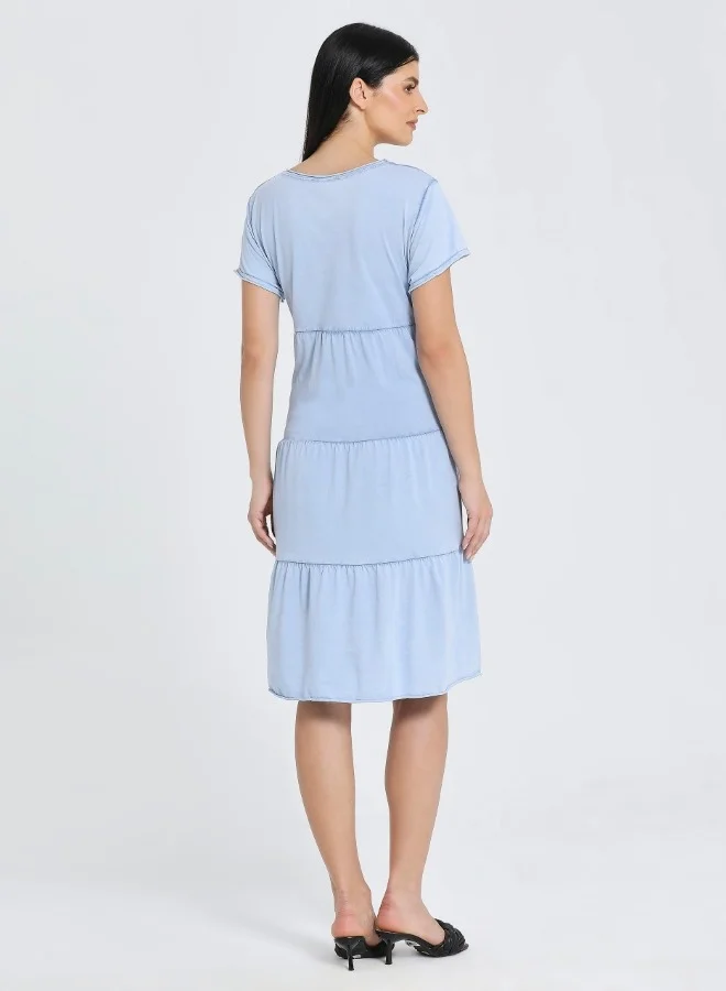 ZABAIONE Light Blue Tiered Casual Dress - Perfect Blend of Comfort and Elegance