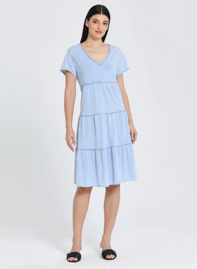 ZABAIONE Light Blue Tiered Casual Dress - Perfect Blend of Comfort and Elegance