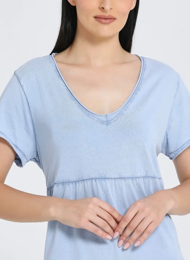 ZABAIONE Light Blue Tiered Casual Dress - Perfect Blend of Comfort and Elegance