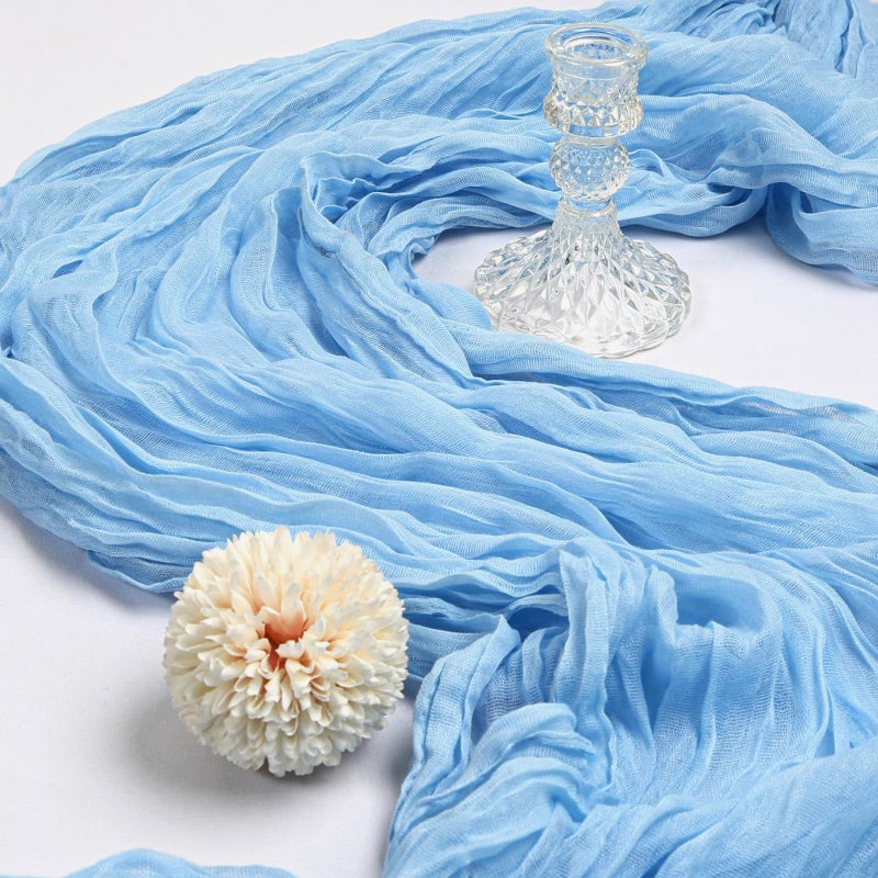 CKIKU 6 Pack 10FT Baby Blue Cheesecloth Table Runner 120 Inch Gauze Rustic Boho Cheese Cloth Table Runner Decorations for Wedding Party Birthday Bridal Baby Shower Centerpiece Home Decor - Image 3