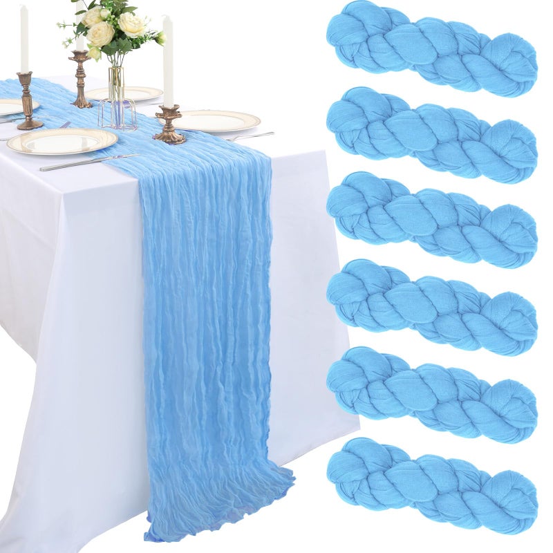 CKIKU 6 Pack 10FT Baby Blue Cheesecloth Table Runner 120 Inch Gauze Rustic Boho Cheese Cloth Table Runner Decorations for Wedding Party Birthday Bridal Baby Shower Centerpiece Home Decor - Image 1