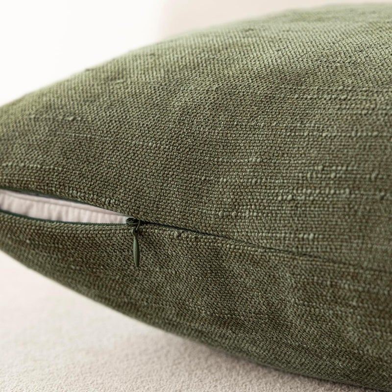 Foindtower Pack of 2 Soft Textured Chenille Throw Decorative Pillow Covers Square Accent Solid Cushion Cover Cozy Neutral Farmhouse Pillow Case for Couch Sofa Bedroom Living Room 22x22 Inch,Dark Green - Image 3